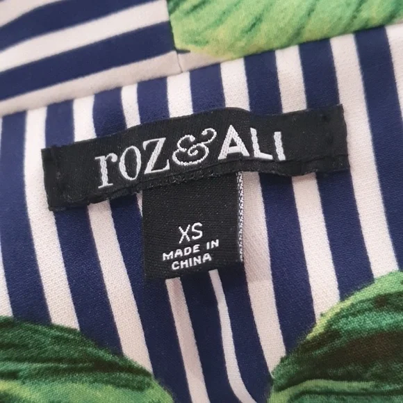 Roz & Ali Size XS (approx 8) Navy Blue and Yellow Striped Lemon Jacket - Picture 5 of 7